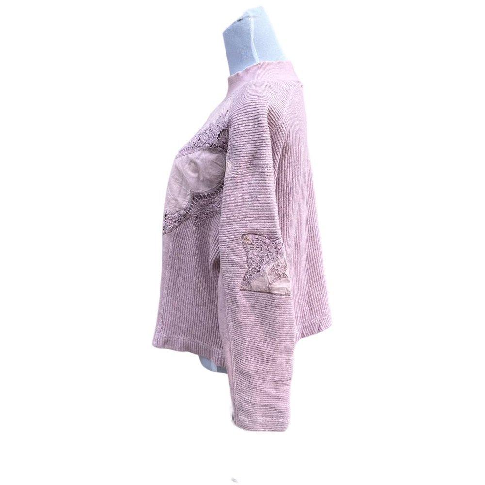 Vintage Women‎ Sweater Top Battenburg Lace Lilac Purple Large Cottagecore Boho - Picture 2 of 9